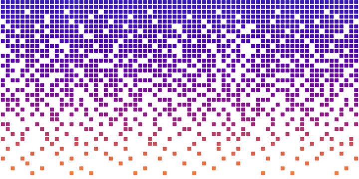 Neon AI pixel fade gradient bg. Blue and purple gradient background. Abstract digital pattern with square elements grid. Vibrant futuristic cyber neural network texture. Modern vector illustration.