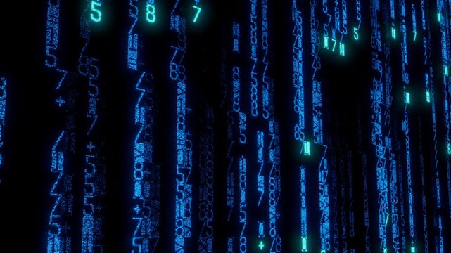 Dynamic Display of Code Cascading Downwards. Neon Blue E-Commerce Background. Seamless Loop.