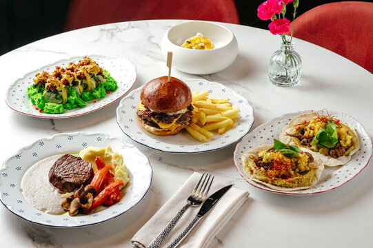 set dishes in a restaurant