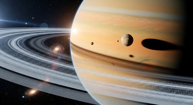 Stunning view of saturn and its rings in deep space cosmic celestial body