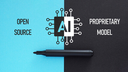 Open Source AI vs Proprietary Models Concept with Artificial Intelligence Comparison, Technology...