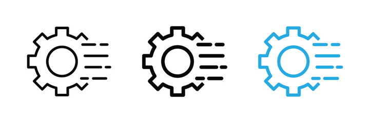 Settings gear icon with motion lines representing system optimization, automation speed, performance, and configuration for web and UI interface design. Transparent PNG and vector