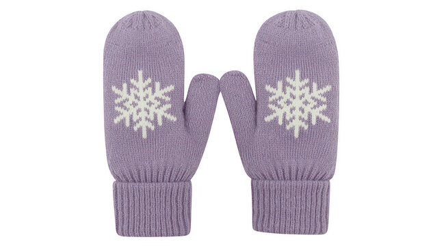 Purple mittens with white snowflakes winter isolated on a transparent background