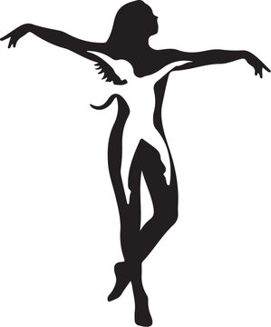 Silhouette of a woman with wings dancing freely alone