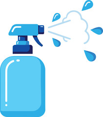 Fototapeta premium Blue spray bottle dispensing a fine mist of liquid droplets, symbolizing cleaning and hygiene