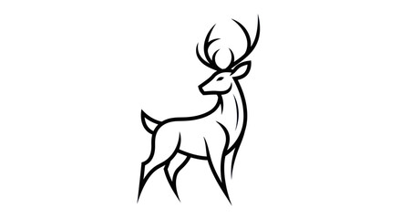 Fototapeta premium Elegant deer silhouette with large antlers against a white background