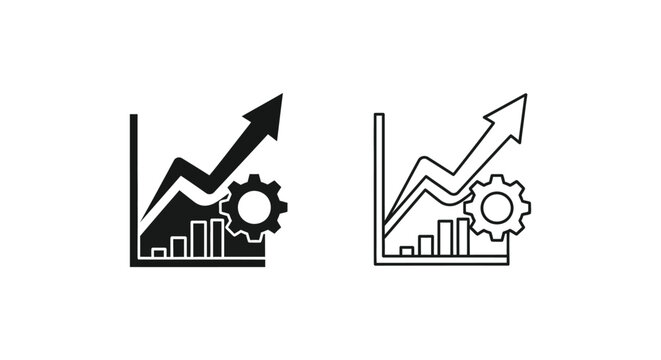 black and white icons of gear and graph with arrow Vector