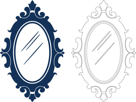 Dark blue and outline ornamental oval mirror frames
