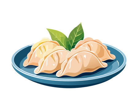 Authentic Chinese steamed dumplings for dim sum lover and traditional Asian restaurant food graphic design - Vector Illustration
