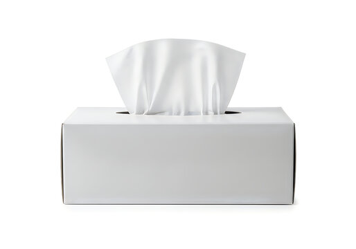 Box of tissue paper with a roll of facial tissues on top