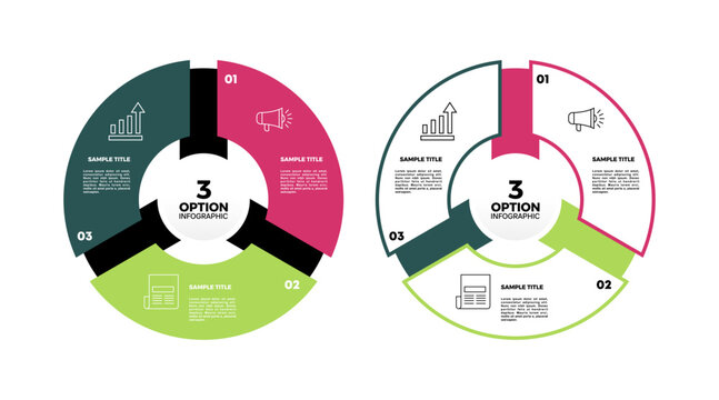 Circle infographic 3 step option set vector, for business presentation or communication. Venn diagram 3 option set. Vector editable