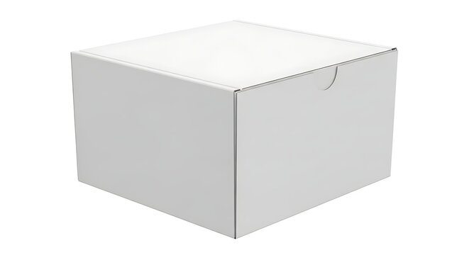 A blank white cardboard box isolated on a white background presents a clean 3d square cube design for empty merchandise packaging or gift container business illustration