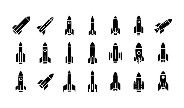 Missile silhouette vector set black rocket weapon icon collection EPS