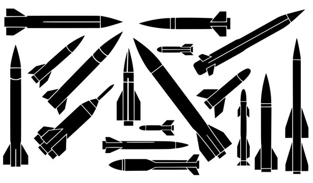 Black missile vector collection rocket weapon silhouettes icon set EPS