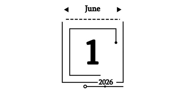 1st June 2026 Calendar Animation, First Day of the Month