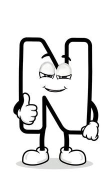 Cartoon Letter N Waving Thumbs Up Winking And Smiling