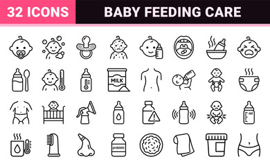 Fototapeta premium Infant Digestive Health and Pediatric Feeding Problems Minimalist Geometric Line Art Outline Symbols for Healthcare and Parent Apps.