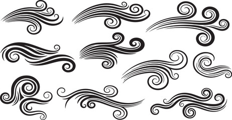 Fototapeta premium Collection of black swirly abstract decorative design elements set