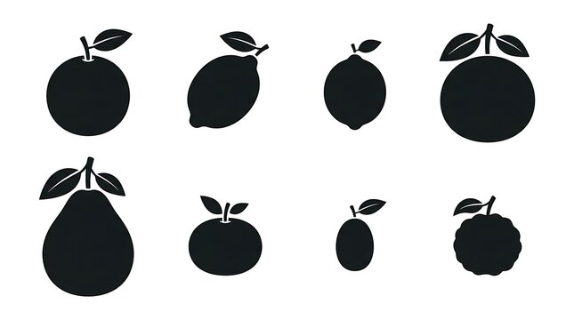 Black silhouettes of various fruits.