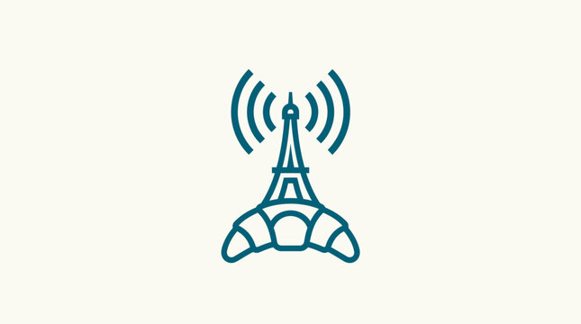 Eiffel Tower with Wi-Fi Signal Symbol and Croissant