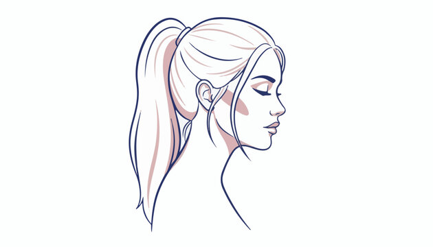 Vector illustration of a womans face and neck with pink highlights