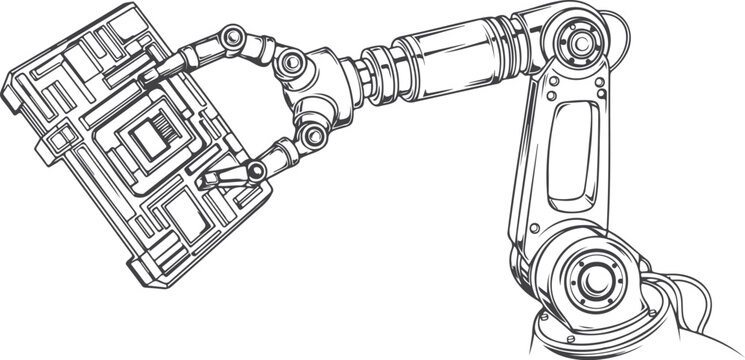 Robotic arm with mechanical claw isolated on white background