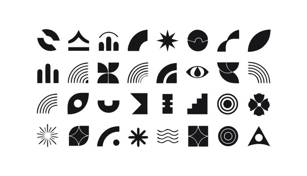 Abstract black shapes and forms arranged in a geometric composition