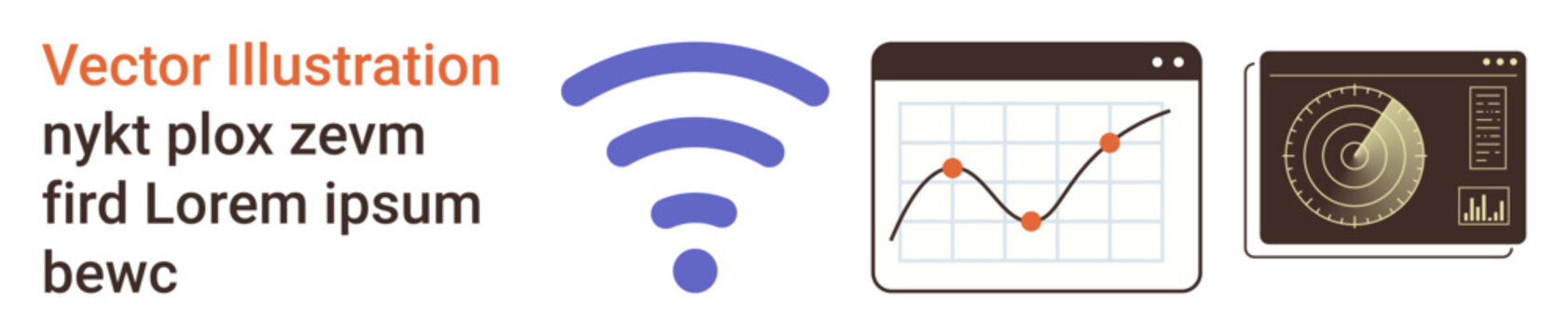 Business communication, data analysis, technology, network monitoring, wireless connectivity, and digital infrastructure. Graphs, charts and radar elements. Data analysis and technology