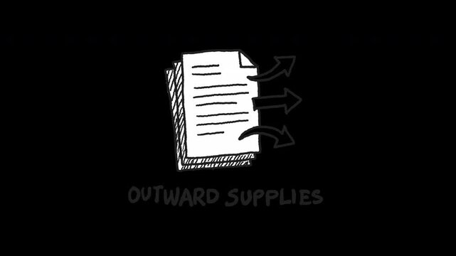 Hand drawn sketch of outward supplies document with arrows on transparent background 4k animated video, alpha transparent video