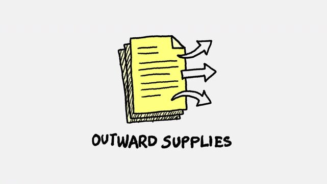 Hand drawn doodle of outward supplies document stack with green arrows, 4k animated video, alpha transparent video