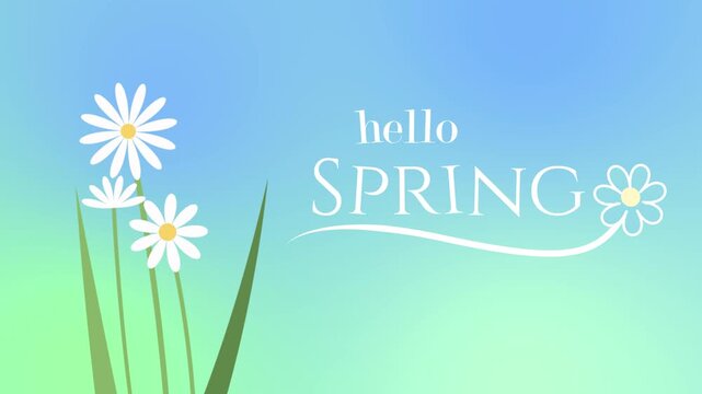 Hello Spring Floral Background with Gentle Wind and Blooming Flowers 4K Animation