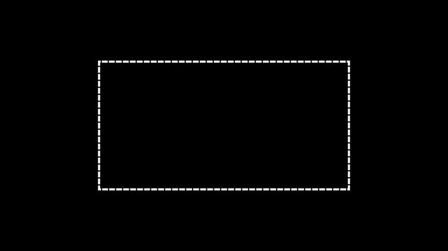 Dotted line rectangle frame animation on black background. Animation of a dotted line path from left to right point. border frame dotted line animation isolated on black screen. animation. 4k video