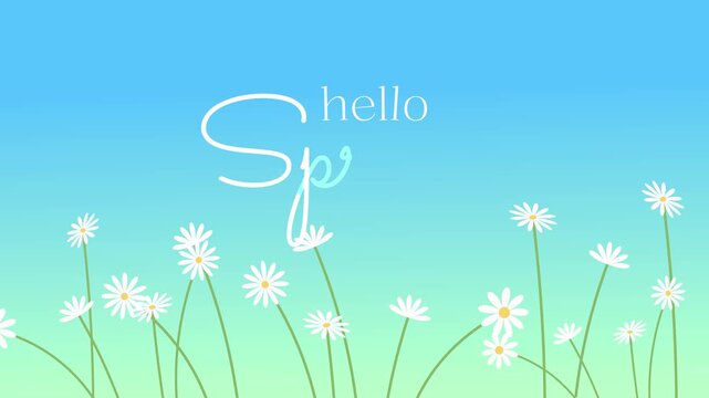 Hello Spring Floral Background with Gentle Wind and Blooming Flowers 4K Animation
