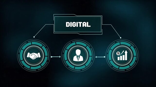 Partnership business collaboration concept, Professional businessmen shaking hands for success, Corporate alliance and team growth strategy, Digital work icons.