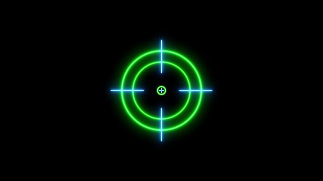 Neon Green and Blue Crosshair Targeting Reticle on Black Background scope aiming