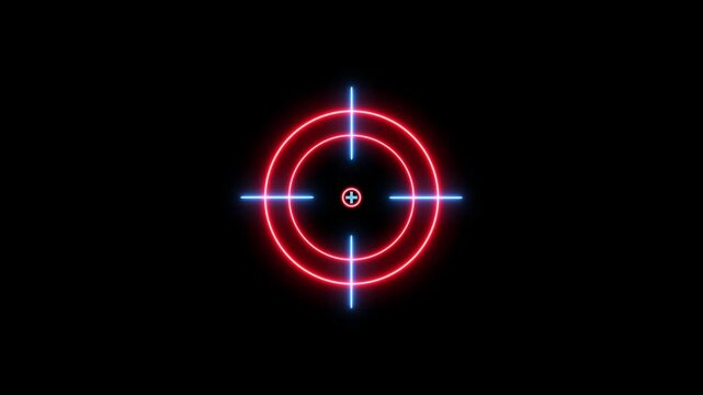Neon Red and White Crosshair with Blue Targeting Lines on Black Background reticle scope