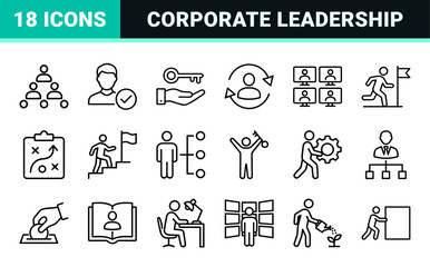 Fototapeta premium Corporate Leadership and Team Management Minimalist Monoline Icons for Professional Business Strategy and Organizational Development