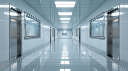 Fototapeta premium Modern Corridor with Sleek Glass Doors