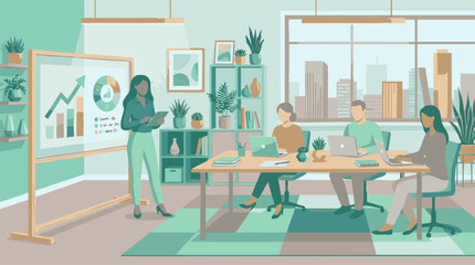 Fototapeta premium Diverse business team collaborating in a modern office during a presentation