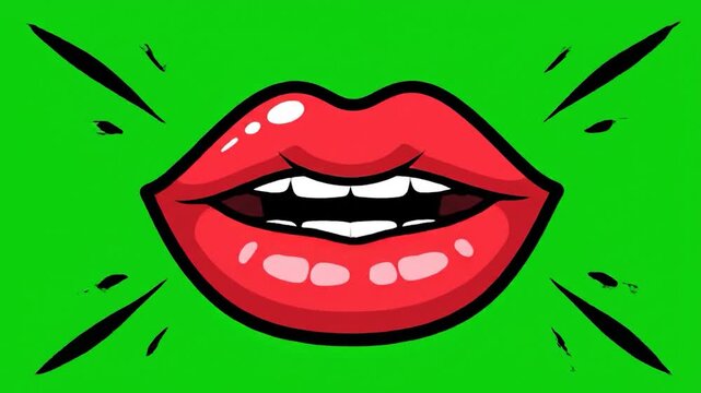 A vibrant, stylized illustration of red lips with a glossy finish, set against a solid green background, conveying expression and communication