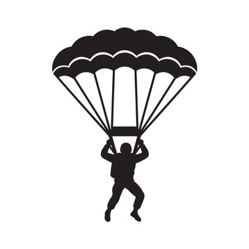 Parachute Icon Skydiver Descending Silhouette for Adventure, Extreme Sports and Freedom Concept