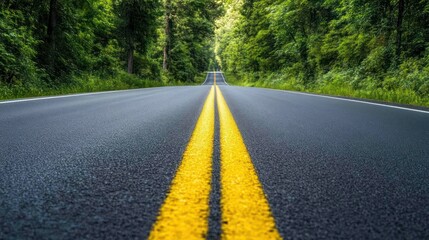 Obraz premium Empty road through green forest