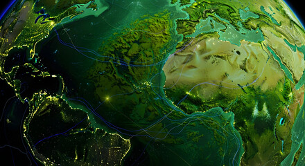 Obraz premium Globe, Earth map, illuminated, green, blue, world
