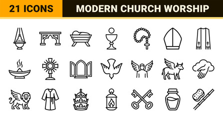 Fototapeta premium Christian Religious Symbols and Church Worship Elements, Minimalist Monoline Geometric Line Art for Commercial Metadata Architecture