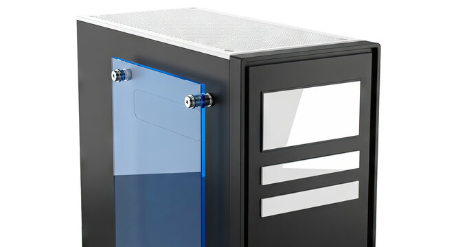 Modern Black Computer Tower with Tempered Glass Side Panel