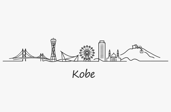 Flat Design one line without breaking the Kobe city.
