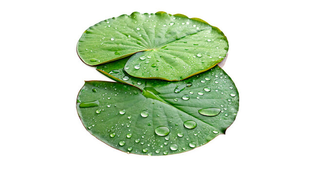 fresh green lily pad aquatic plant with Water drops isolated on transparent background	