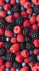 Fototapeta premium Fresh raspberry blackberry blueberry mix overhead
