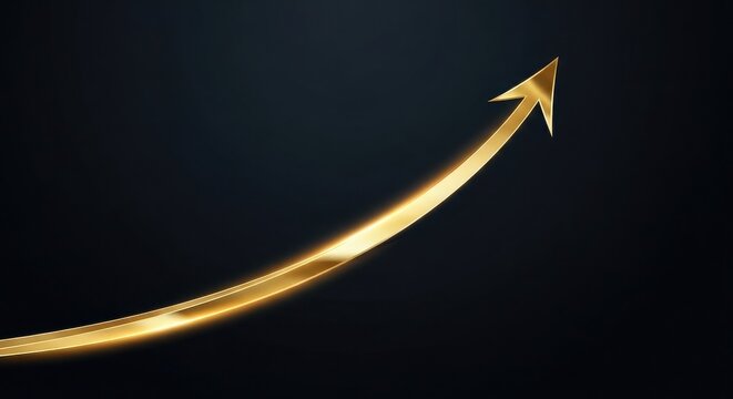 Elegant gold analytics curve with soft glow on deep black background, minimal design