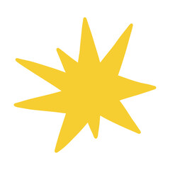 Obraz premium Vector kids yellow starburst with 9 sharp rays. Playful vibrant, eye catching design in flat style. Ideal for banners, badges, childrens graphics, icons.